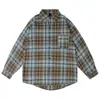 Camisa de Manga Larga a Cuadros Estilo Retro Americano para Mujer, Nuevo Estilo Primavera y Otoño, Estilo Perezoso, Cárdigan Holgado de Longitud Media para Pareja