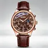 Relógio de Pulso Masculino de Quartzo para Negócios, Cronógrafo Casual com Pulseira de Couro e Fase da Lua, À Prova d'Água para Uso Diário