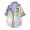 Chamarra tipo camisa tie-dye retro americana para hombre, nueva marca de moda primavera/verano, camisa suelta casual con cuello, elegante atuendo de verano