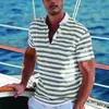 Roupas masculinas transfronteiriças, loja independente da Amazon, camisa polo masculina de manga curta, blusa casual listrada, polo masculina havaiana