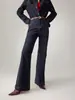 Yy Mesmo Estilo Azul Denim Retrô Emagrecedor Cobre Quadril Perna Larga Não Apertado Calça Flare para Mulheres 9552 Quatro Yuan