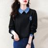 2023 Primavera Nueva Moda Sudadera de Solapa de Material en Contraste para Mujer Manga Larga Hombro Caído Recta Casual Temperamento Sudadera Trendy