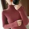 Suéter de punto para mujer, otoño transfronterizo, cuello alto apilado, nuevo 2025, ajuste ceñido, capa base acanalada de manga larga