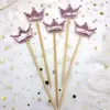 Tarjeta de decoración para pastel superficie brillante PU estrella brillante corazón Corona corazón de melocotón estrella de cinco puntas 1 paquete 5