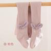 Meia-calça infantil de primavera e outono, cor pura, algodão penteado, meia-corpo para meninas, orelhas de coelho, espessura média, leggings de bebê para uso externo