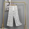 Pantalones de pijama de algodón y seda para mujer, estilo fino de verano, talla grande, pantalones de pierna ancha de cintura alta, adecuados para usar en exteriores, pantalones de playa de seda de algodón artificial, pantalones para casa