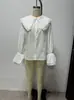 Nueva Camisa Blanca de Manga Larga Dulce de Primavera Diseño de Cárdigan con Cuello de Muñeca Femenino Top Chic de Nicho