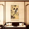 Pintura Pendurada de Bambu Dupla Felicidade Estilo Chinês Novo Pintura Decorativa Pássaro-Pica-Pau Bambu Tecido Não Tecido Sala de Estar Estudo Entrada Pintura Pendurada