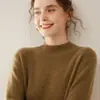 Suéter de Cachemira Otoño/Invierno Nuevo Engrosado Hombro Normal Cuello Medio Alto Jersey de Punto Top Camiseta Base Cálida para Mujer