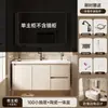 Incluye instalación: Juego de gabinete de baño inteligente de aleación de aluminio tipo panal con arco redondo, con cajones, lavabo y lavabo integrado para el baño