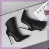 Botas de tornozelo de salto fino sexy com bico fino para calçada, tamanho grande 44 45 46 47 48, bico fino tamanho grande