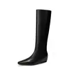 0722-3 Botas Longas Femininas com Salto Interno Elegantes Outono Inverno Emagrecedoras Bico Quadrado Botas de Equitação Versáteis Estilo Western Botas de Cano Reto