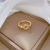 [Real Gold] luz de luxo Amor Coração cheio de diamante anel de abertura ajustável pulseira simples anel japonês anel casal anel