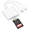 Leitor de cartão SD multifuncional transfronteiriço para telefones celulares, tipo três em um com duas linhas OTG, tipo-C/Lightning para SD/TF