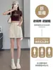 Falda de Lunares Blancos para Mujer, Nueva Falda de Cintura Alta Línea A Verano 2025, Falda Corta Bodycon Elegante de Alta Gama para Mujer Petite