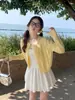 Cárdigan Abrigo de Punto Rojo para Mujer Nuevo Cuello Redondo Estilo Coreano Conjunto Camisola Ropa de Abrigo Otoño Invierno Suéter Morado