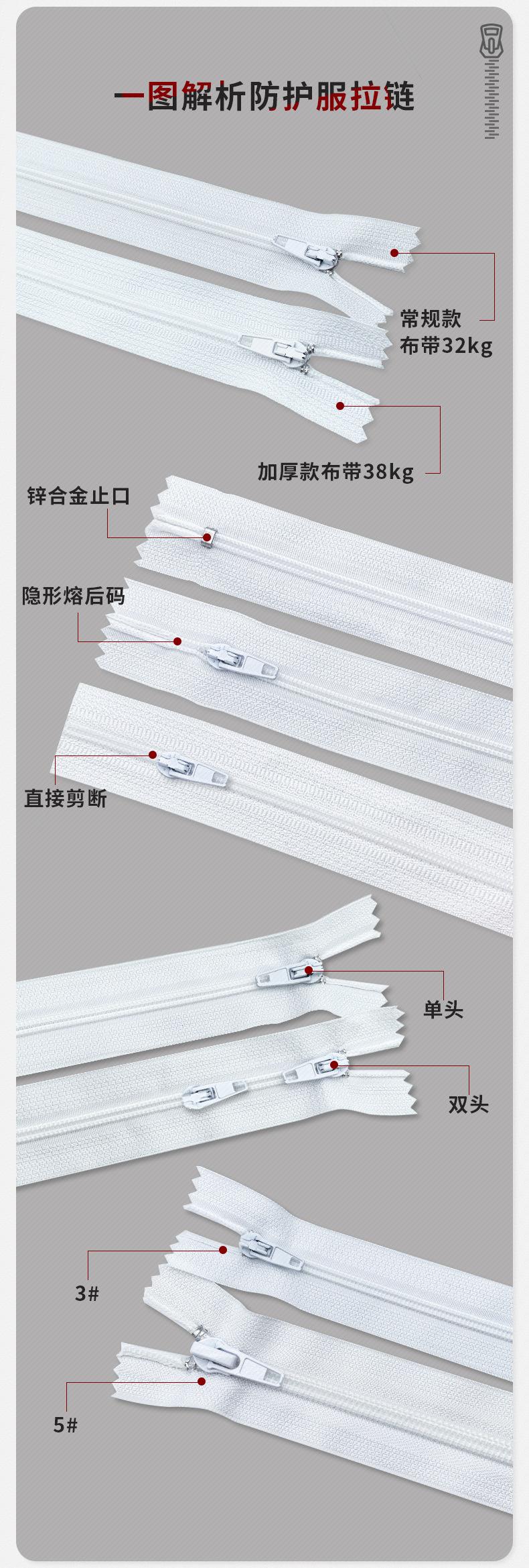 一次性防护服拉链,隔离衣拉链,3号尼龙闭尾拉链