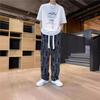 Pantalones casuales para hombre estilo coreano con estampado de letras Ins, pantalones versátiles rectos de pierna ancha sueltos para pareja de primavera y verano