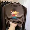 Camiseta térmica de forro polar para niña con cuello alto medio, ropa infantil de dibujos animados para primavera/otoño/invierno, top interior cálido para niños, moderno