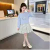 Vestido de Primavera e Outono para Meninas Estilo Coreano Fashionável Crianças de Tamanho Médio e Grande Meninas Pequenas Patchwork Floral Falso Duas Peças Vestido Moletom Saia