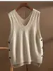 Colete Tricotado de Cashmere Camadas Gola V Outono 2022 Feminino Colete Solto Suéter de Malha Sem Mangas Versátil