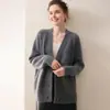 Cardigan de Punto de Cachemira para Mujer, Color Sólido, Cuello en V, Holgado, Perezoso, Grueso, Adelgazante, Cálido, Abrigo, Top Versátil para Otoño Invierno