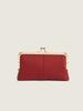 Nueva Billetera Larga de Mano de Cuero Genuino Simple Color Sólido Moda Bolso con Clip de Alta Gama Boquilla Dorada Gran Capacidad Monedero para Mujer