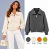 Cárdigan de Punto con Solapa de Color Sólido para Mujer Otoño Invierno Amazon Media Cremallera Manga Larga Tejido Temperamento Elegante Top