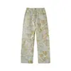 Artículo Popular de Tiktok Jeans Tie-Dye Estilo Americano Estampado Completo para Hombres y Mujeres, Nuevos Pantalones de Otoño 2025, Pantalones de Trabajo Pierna Recta Estilo Hong Kong
