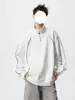 Sudadera con media cremallera y cuello alto estilo patchwork americano para hombre, nueva tendencia primavera/otoño, colorblock a rayas, holgada, peso pesado