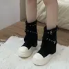 Botas de plataforma de lona de suela gruesa retro para mujer, 2026, con hebillas metálicas, que realzan la altura, adelgazantes, casuales, versátiles, estilo dulce y cool, Botas Martin