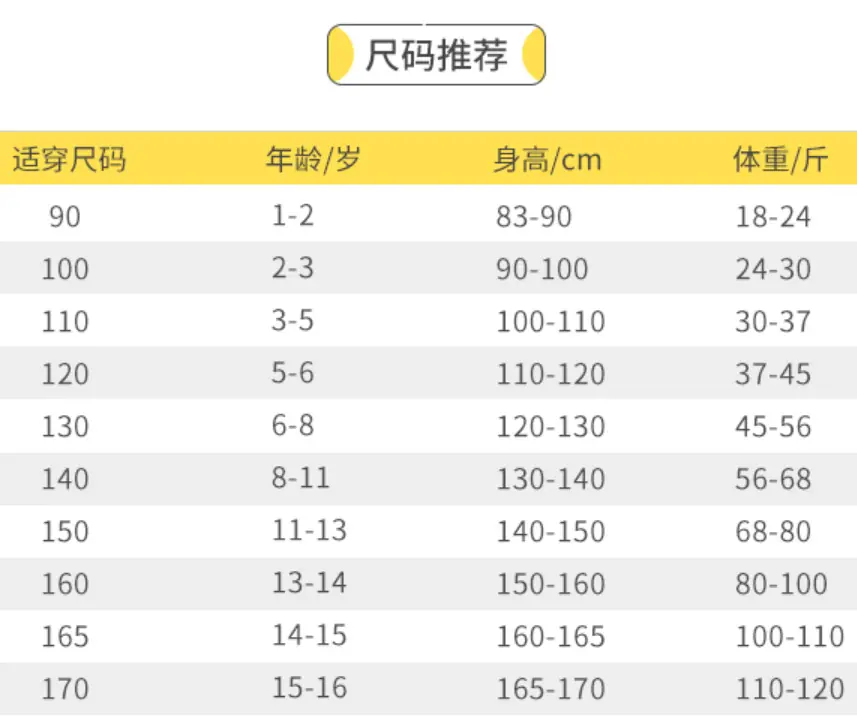 尺寸表