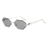Gafas de sol poligonales sin montura con degradado marrón para hombre, patillas de metal de lujo ligero, estilo europeo y americano, gafas de sol personalizadas con protección UV para mujer