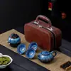 Horno Cambiante Kung Fu Cerámica Juego de Té de Viaje Traje Taza Expresa Bolsa de Cuero Portátil para Exteriores Regalo de Acompañamiento de Negocios Logotipo