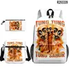 Temporada de Volta às Aulas Transfronteiriça Mochila Estudantil Bonecos de Palito de Madeira e Escrituras do Mar Tungtungtung Mochila Bolsa de Ombro Estojo Conjunto de Três Peças
