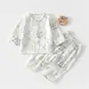 Conjunto de Gaze para Bebê Roupas de Casa para Bebê Manga Longa Top de Fibra de Bambu Calça Roupas de Verão com Ar Condicionado para Crianças Meninos Meninas