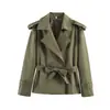 AliExpress 2026 Primavera Nuevo Popular Moda Femenina Abrigo Corto con Cuello Solapa y Cinturón, Estilo Coreano Elegante Gabardina para el Trabajo