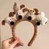 Desenho animado divertido filhote de cachorro vermelho faixa de cabelo feminino cordeiro pelúcia bonito grampo de cabelo lavar rosto pressão faixa de cabelo infantil chapéu inverno
