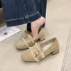 Sapatos Femininos Elegantes de Nova Moda Estilo Coreano, Slip-on, Bico Quadrado, Salto Bloco, Para Uso Externo, Temporada de Meio Outono, Sapatos Baixos, Sapatos Femininos para o Trabalho