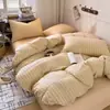 Juego de cama estilo japonés de una sola pieza~Sábana bajera y funda de edredón de jacquard 100% algodón con rayas verticales, juego de cama de algodón puro de una sola pieza con sábana bajera y funda de almohada