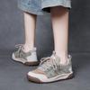 Jishu 25 Primavera e Verão Novo Camada Superior Couro de Vaca Color Block Cadarço Casual Sapatos Femininos Sapatos de Tela Couro Genuíno Sapatos Esportivos Planos