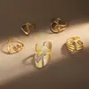 Anillos Personalizados Estilo Nuevo Europeo y Americano Acero Inoxidable Galvanizado al Vacío Hoja de Oro 18K Joyería Abierta Irregular al por Mayor
