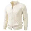 Suéter cárdigan de punto trenzado de punto grueso con cuello alto y doble cremallera, nuevo para otoño e invierno, de estilo cruzado, corte holgado, moderno para hombres jóvenes