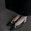 Sandalias de Piel de Oveja con Hebilla Metálica Francesa y Tacón de Cuña para Mujer, Elegantes, con Correa al Tobillo, Tacón Bajo, para Viajes, Puntiagudas