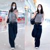 Jeans Reta de Cintura Alta Azul Escuro Sh para Mulheres Estilo Igual ao de Zhang Jingyi Calças Casuais Soltas Slim para Mulheres Novo Estilo 2025