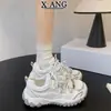 Versión de Piel de Vaca Más Vendida Zapatos Dad con Cordones Zapatos de Mujer 2026 Estilo Nuevo Suela Gruesa Malla Transpirable Zapatos Deportivos Casuales Modelo de Mujer