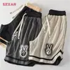 Calça de Basquete Szxar de Malha Respirável Americana Masculina de Verão Tamanho Grande Esportiva Casual Estilo High Street Shorts com Cordão