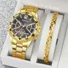 Pulseira de Relógio Masculino Popular Transfronteiriça Conjunto de 2 Peças Relógio de Pulso Masculino de Quartzo com Mostrador Grande de Alta Qualidade Conjunto para Venda por Atacado