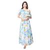 Vestido Largo de Chifón con Volantes y Hombro Descubierto Estampado de Vacaciones de Verano Nuevo 2025 con Cintura Elástica