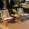 Cadeira de Lazer para Varanda, Cadeira de Descanso Dobrável para Apartamento Pequeno, Nova Cadeira de Rattan Estilo Chinês para Casa, Mesa de Chá, Mesa e Cadeiras Externas para Pátio e Jardim